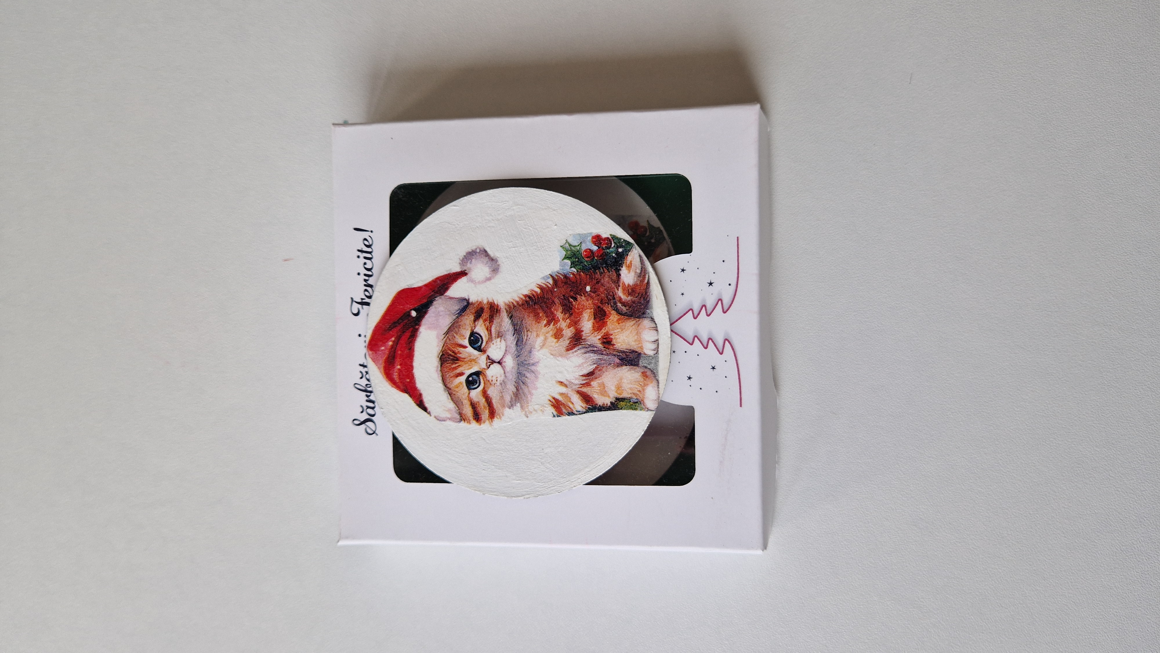 Set de 6 Suporturi pentru Pahare – Pisici de Crăciun